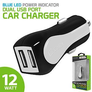 Cellet Rapid Charge 12W 2.4A Dual USB Car Charger for Android and Apple Devices - White