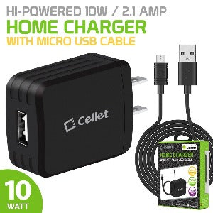 CELLET Hi-Powered 10W / 2.1 Amp Home Charger (Micro USB cable included) - Black