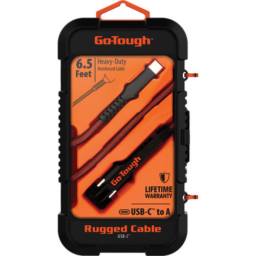 GO -TOUGH | 6.5FT Heavy Duty Rugged Reinforced USB-C Cable | Tangle Free | Color: Black &amp; Orange