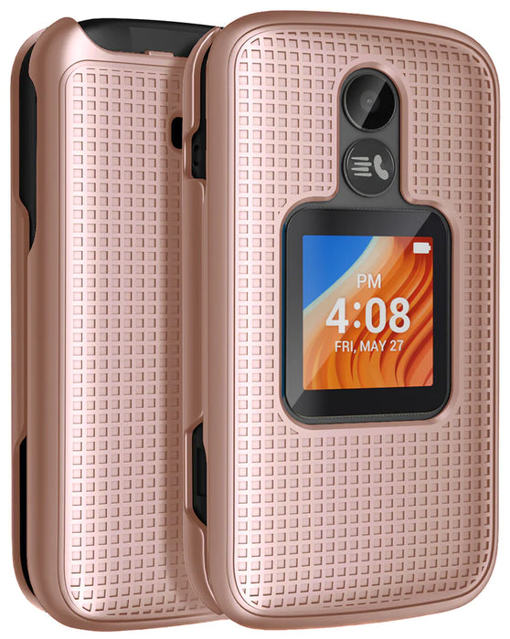 GRID TEXTURED HARD CASE COVER FOR ALCATEL TCL FLIP 2 rose
