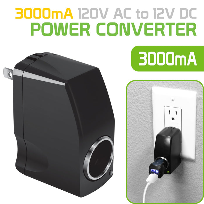 Compact Power Converter, 120V AC to 12 V DC (3000mA) Female Power