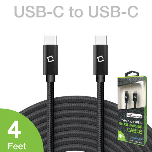 CELLET USB-C Charging Cable, 4ft. USB-C to USB-C Fast Charging and Data Sync Cable Compatible to ALL USB-C Device - Black
