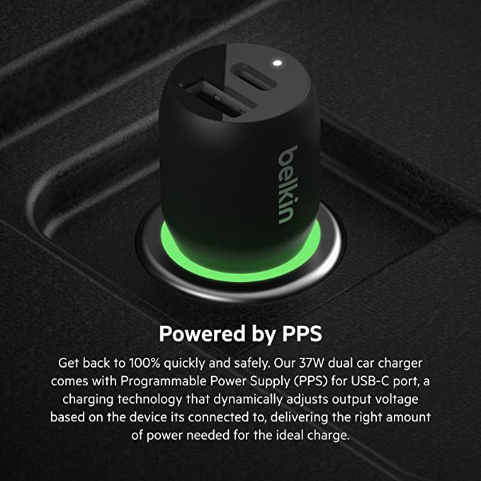 Belkin - Boost Up Charge Dual Port USB A PD Car Charger 37W with PPS - Black
