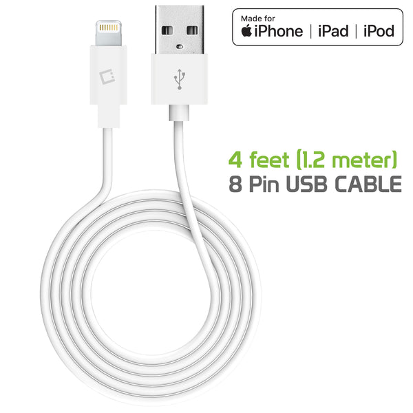 Cellet - iPhone Charging Cable, Apple Lightning 8 Pin to USB Sync & Data Charging Cable - White