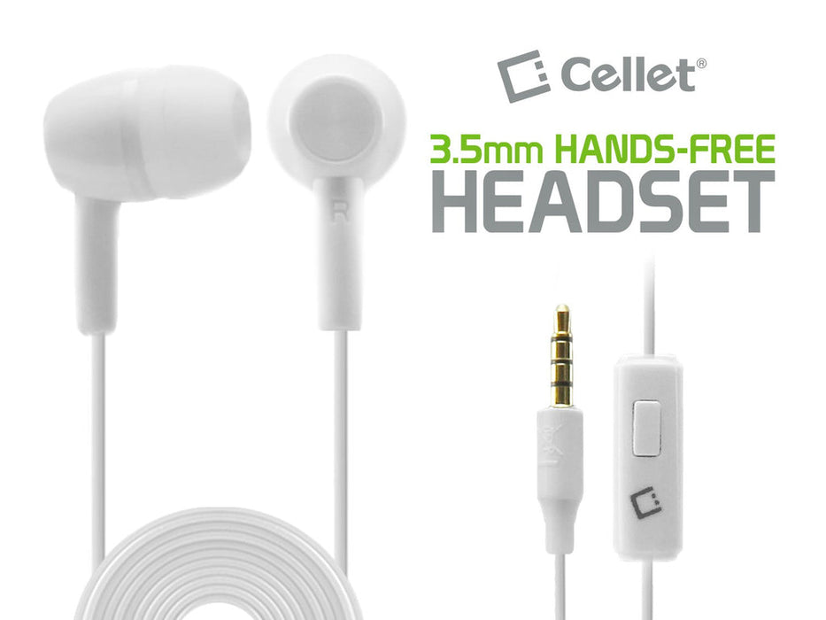 Cellet 3.5mm Hands Free Stereo Earphones with Microphone - White