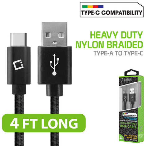 Cellet - 4 Ft. Durable Nylon Braided Type C Data Transfer & Sync Fast Charge Cable
