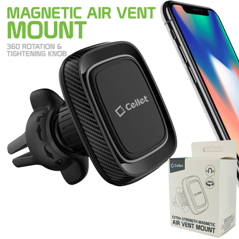 Cellet - Extra Strength Magnetic Air Vent Phone Holder Mount with 360 Rotation & Tightening Knob for Smartphones - Black