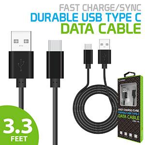 Durable 3.3ft (1m) Type C Data Cable, Fast Charging (2.4Amp)/Data Sync Cable for Samsung Galaxy S9/S9 Plus, Galaxy Note 8, Google Pixel 2XL, LG V30 and Other Devices – Black