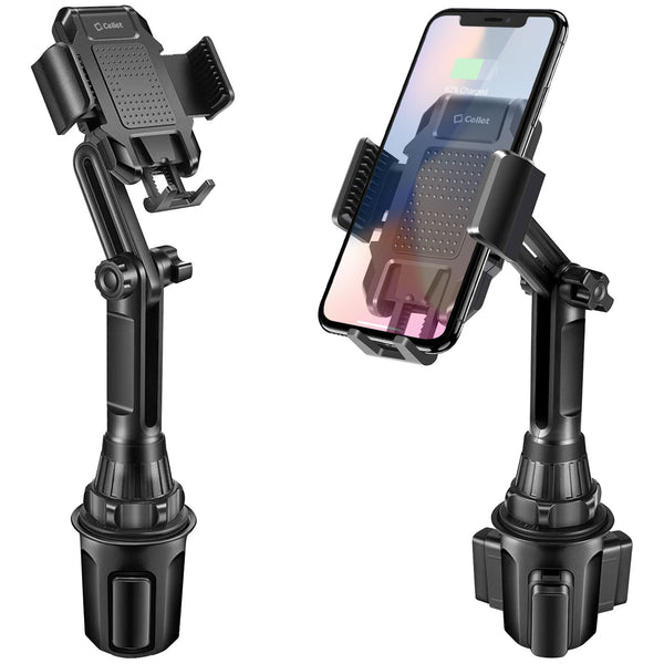 Cellet Smartphone Cup Holder Mount, Heavy Duty with Adjustable Base, Height, One Touch Arm Release Button, 360 Degree Rotation