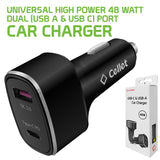 Cellet - Dual USB Car Charger, Universal High Power 48 Watt Dual (USB A & USB C) Port Car Charger - Black