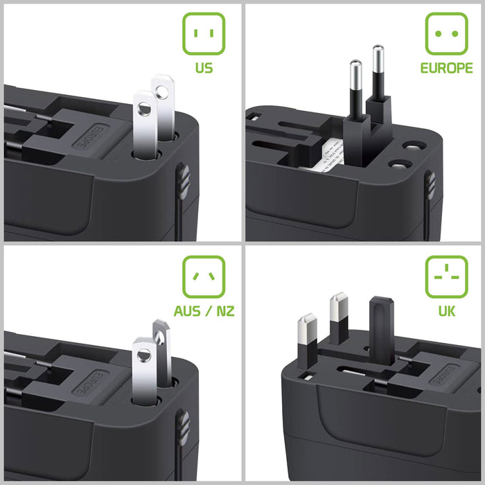 Cellet - UL Certified Travel Adapter, Worldwide (US/EU/UK/AU) All-In-One Universal Power Adapter with USB-C and USB-A Charging Ports Compatible to Smartphones, iPads, Tablets, Cameras and more