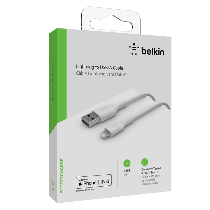 Belkin - Boost Up Charge USB A to Apple Lightning Cable 3ft - White