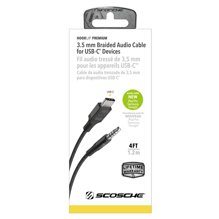Scosche - Braided USB C to 3.5mm Aux Cable 4ft - Space Gray