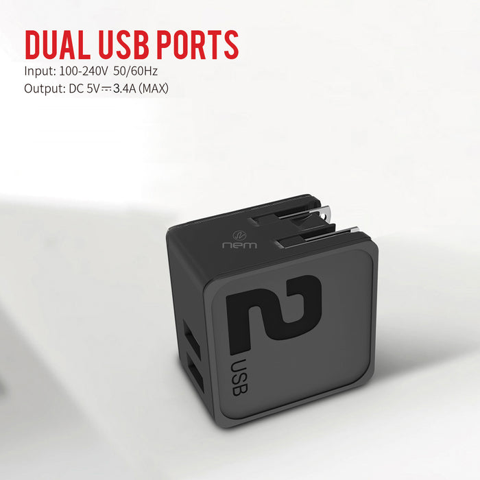 Dual USB Ports Home Adapter 3.4A Black
