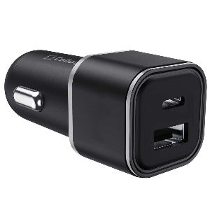 Dual USB Car Charger, Universal High Power 30 Watt Dual (USB A & USB C) Port Car Charger by Cellet - Black