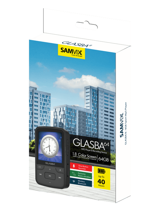 SAMVIX GLASBA Kosher MP3 Player 64GB No SD Slot Certified Kosher - Black
