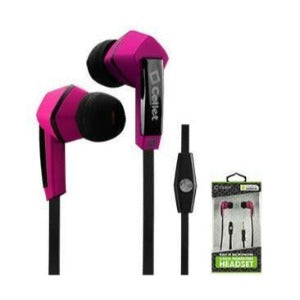 Square Black / Pink 3.5mm Flat Wire Stereo Hands-Free Ear Buds w/ microphone