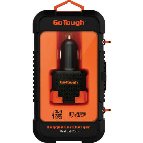 GO-TOUGH - 3.4 Amp Heavy Duty Rugged Dual USB Power Port Vehicle Charger | Color: Black &amp; Safety Orange