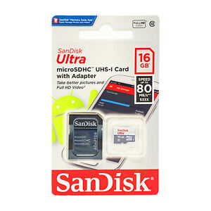 SanDisk Ultra 16GB UHS-I Class 10 Micro SD Card With Adapter Speed up 80Mb/s