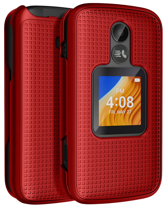 GRID TEXTURED HARD CASE COVER FOR ALCATEL TCL FLIP 2 red