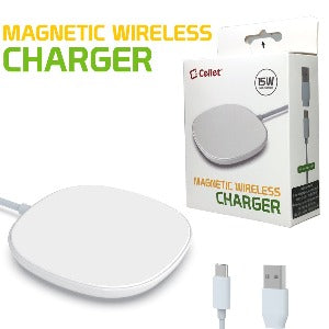 Magnetic Wireless Charger, 15 Watt Fast Charging Magnetic Wireless Charger with Type-C Charging Cable and USB-A Adapter Compatible to iPhone 12, 12 Pro, 12 Pro Max and 12 Mini and Other QI Enabled Devices - White